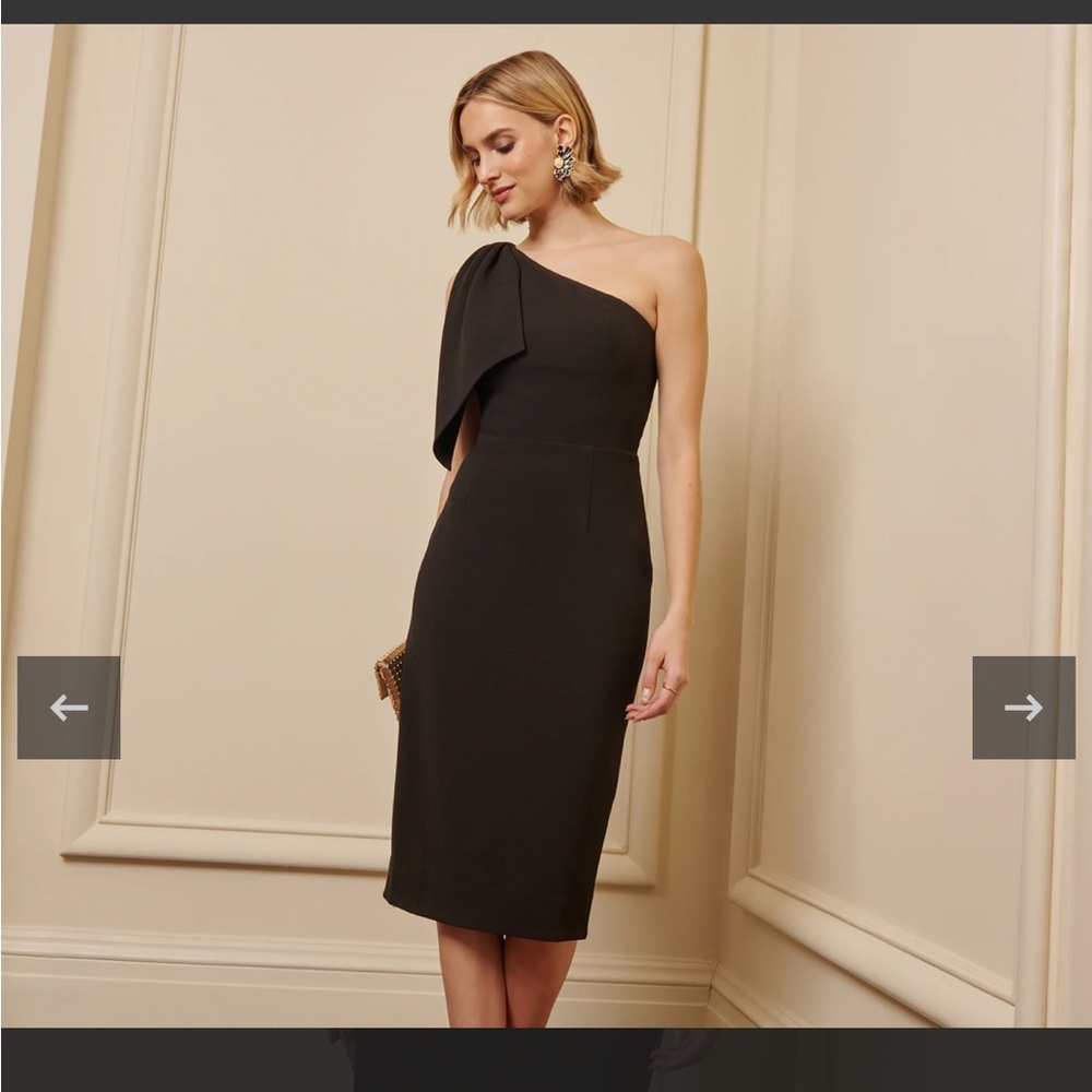 Worn Once - Adrianna Papell Black Asymmetrical One-Shoulder Cocktail Dress